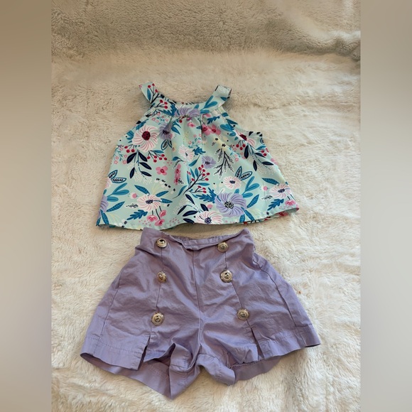 Marie Nicole Other - 🌸5/$50🌸Girls Floral Tank Top & Lavender Button Shorts Set
